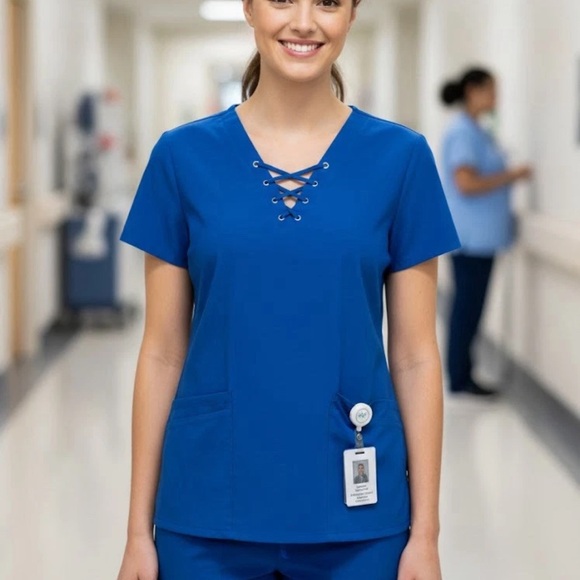 Easy Stretch Tops - Easy Stretch Butter-Soft Women's Blue Scrub Top Medical Solid Size M